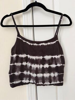 American Eagle Outfitters Grey and White Striped Tie-Dye Cropped Camisole